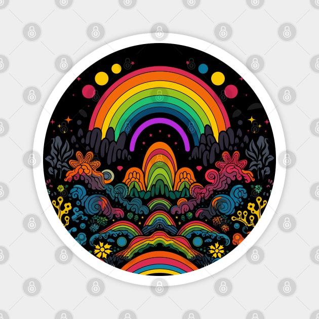 Retro Rainbow 70s Style Design Magnet by DankFutura